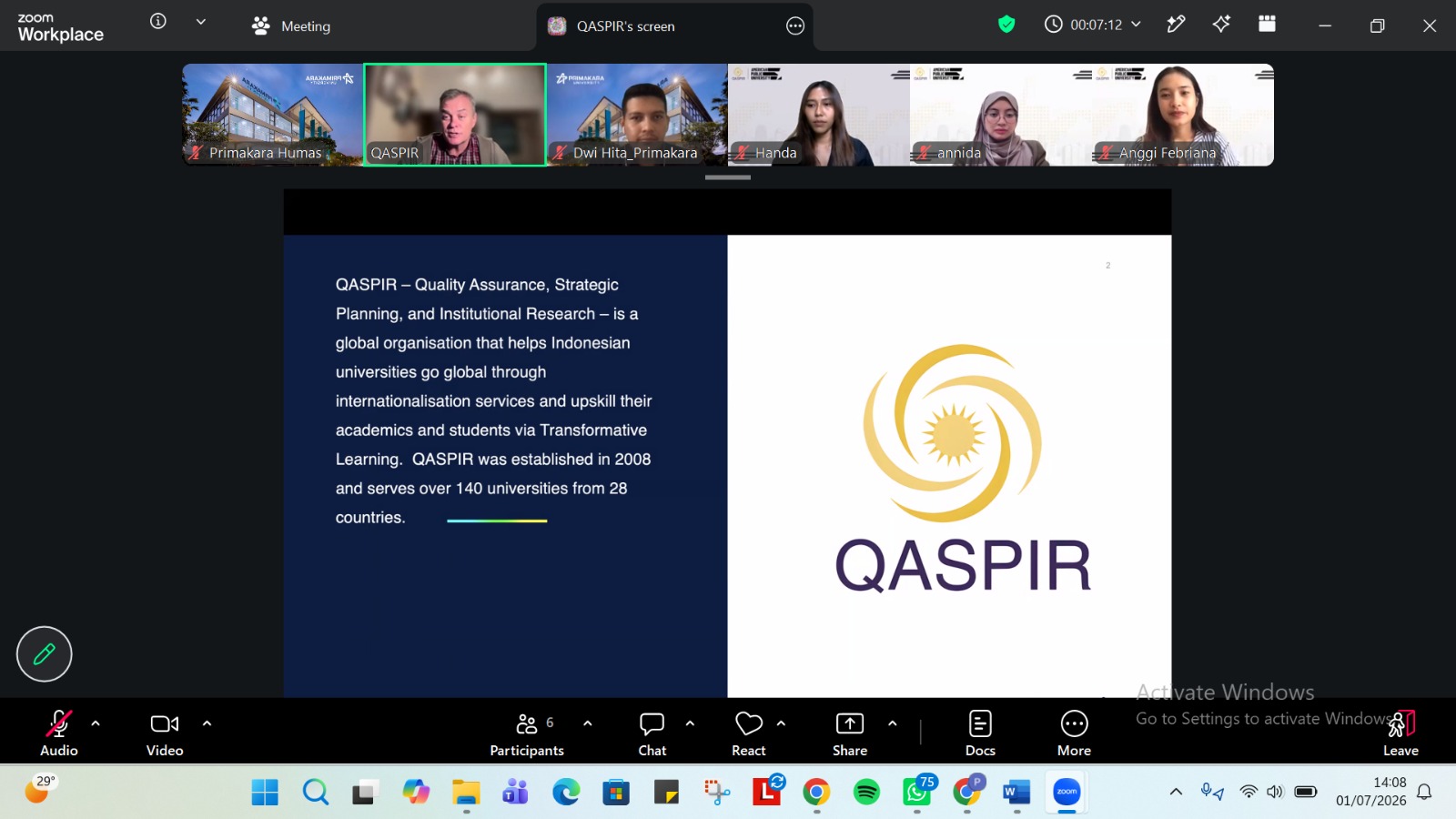Online strategic meeting between Primakara University, QASPIR, and American Public University representatives